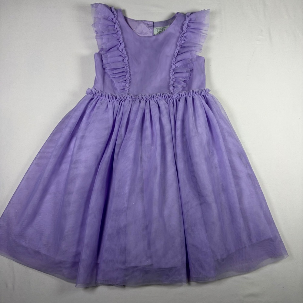 Four Hearts Tulle Ruffle Shimmer Party Princess Fairy Purple Dress Kids Size 6